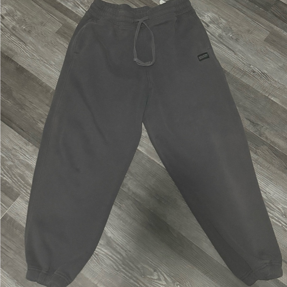 Hollister Men Charcoal Gray Fleece Jogger Sweatpants